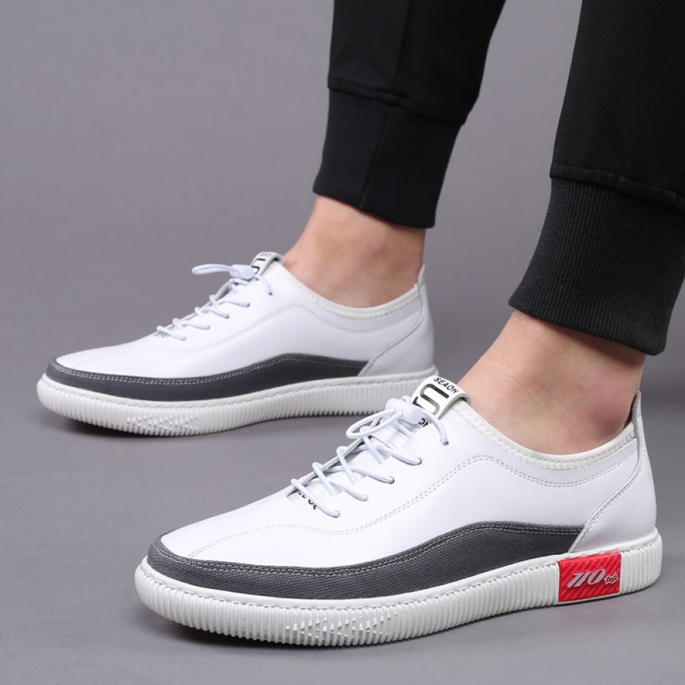 Autumn New Leather White Shoes Breathable One-Foot Casual Lazy Shoes Trendy Men's Shoes