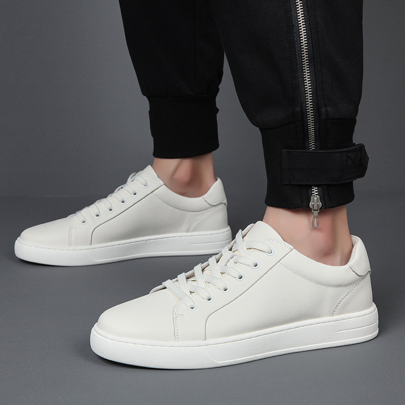 Men's Trendy Leather Casual Sneakers Sports Platform White Shoes